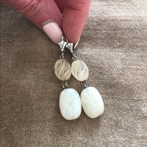 Pearly Stone Dangle Earrings - Picture 2 of 3